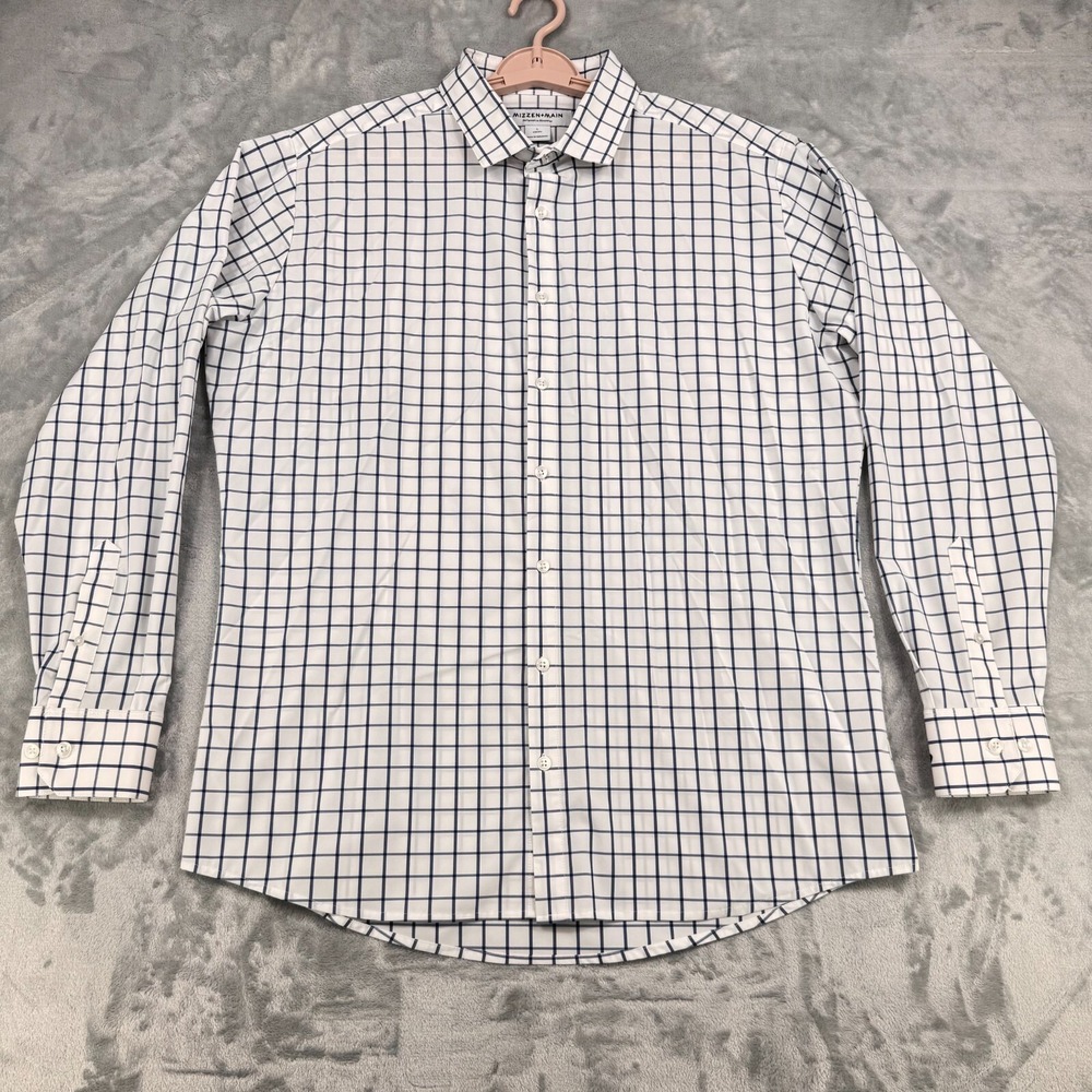 Mizzen +‎ Main Performance Shirt Mens Large White Blue Windowpane Express Run